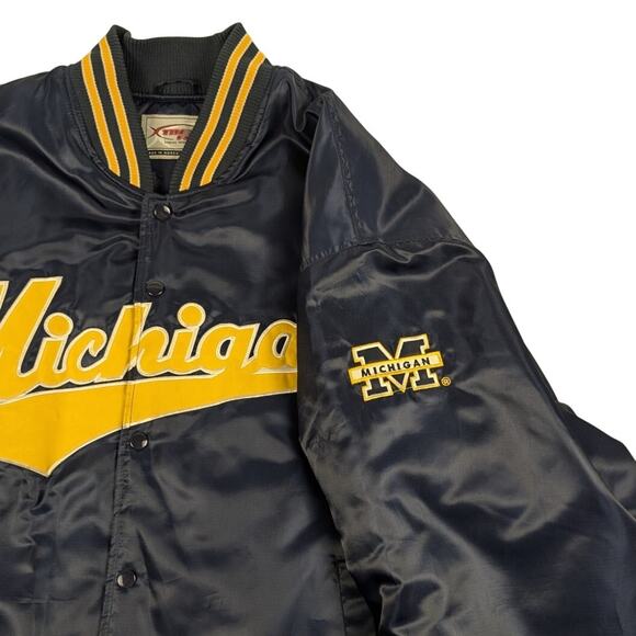 Vintage Michigan University Satin Bomber Jacket Script Wolverines U of M Size XL - Picture 5 of 8